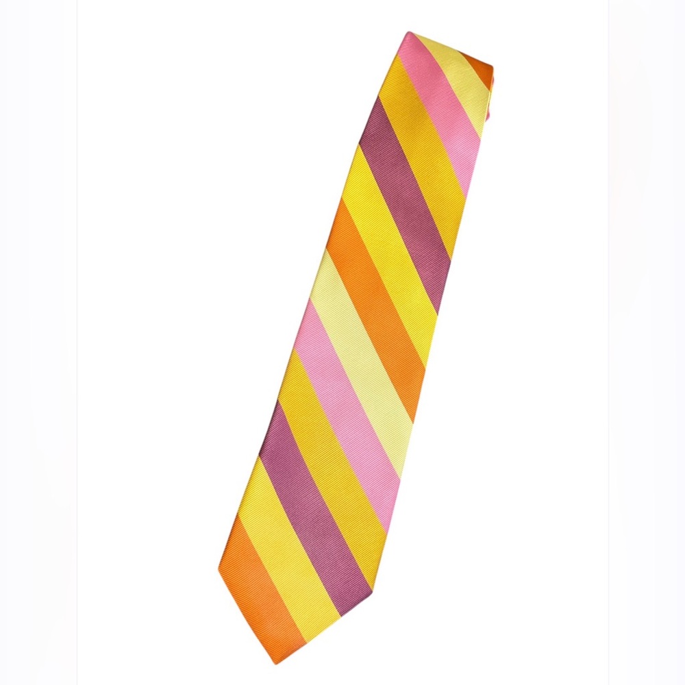 Vera Bradley For Baekgaard Mens 100% Silk Tie Yellow Orange Pink Diagonal Stripe